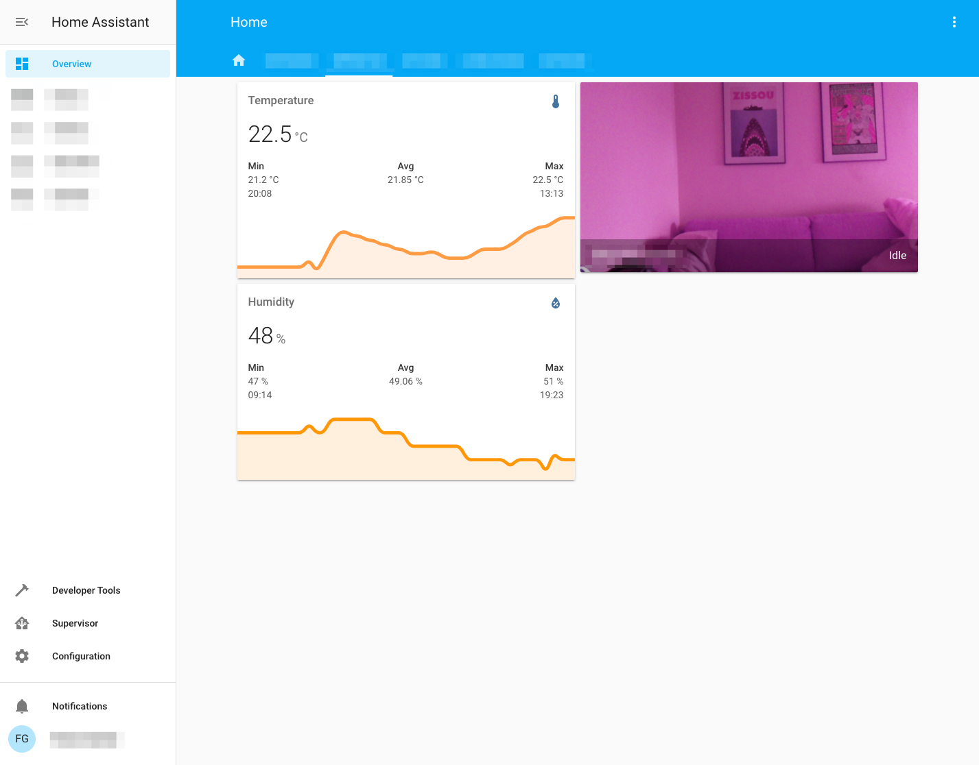 Screenshot of the Lovelace dashboard showing the camera stream